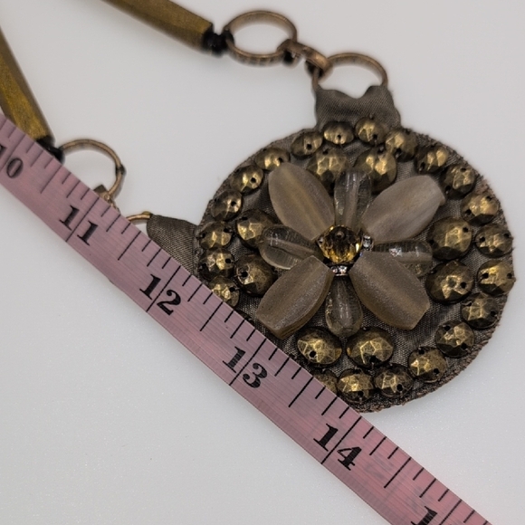 Chico's Gold and Silver Fabric Backed Medallion Necklace - Picture 6 of 7